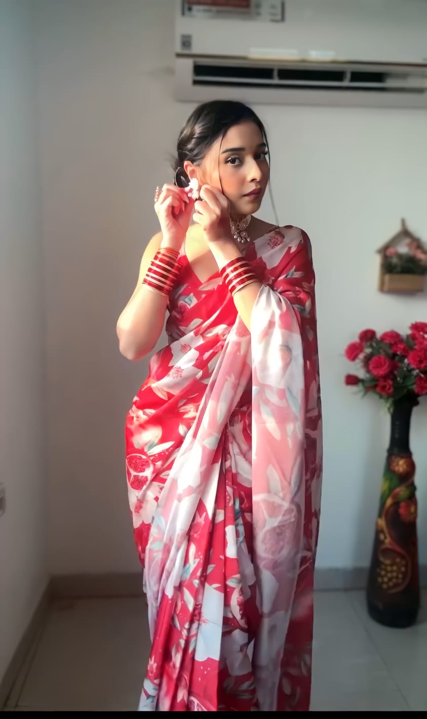 One Minute Ready To Wear Ruby Scarlet Grace Georgette Silk Saree