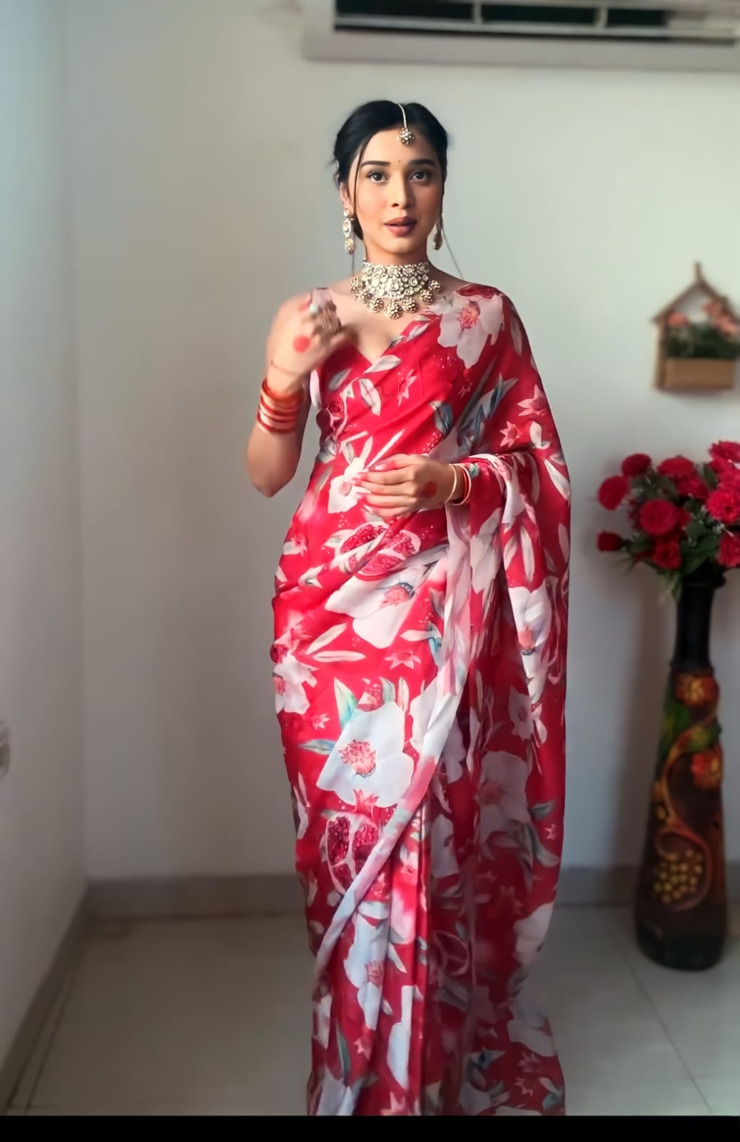 One Minute Ready To Wear Ruby Scarlet Grace Georgette Silk Saree