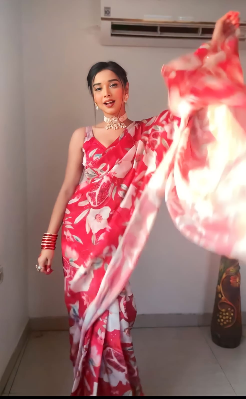 One Minute Ready To Wear Ruby Scarlet Grace Georgette Silk Saree