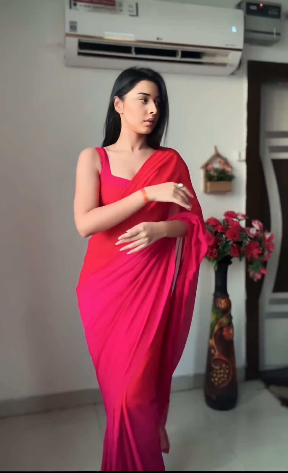 One Minute Ready To Wear Ruby Splendor Georgette Silk Saree