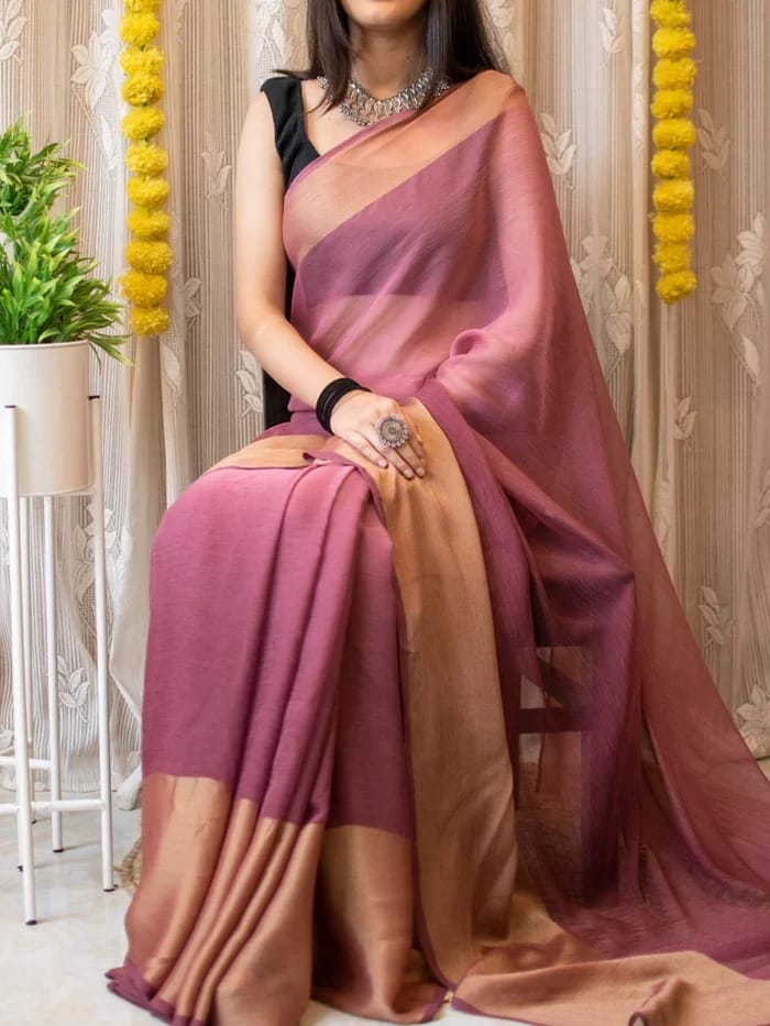 One Minute Ready To Wear Cobalt Draped Siffon Silk Saree