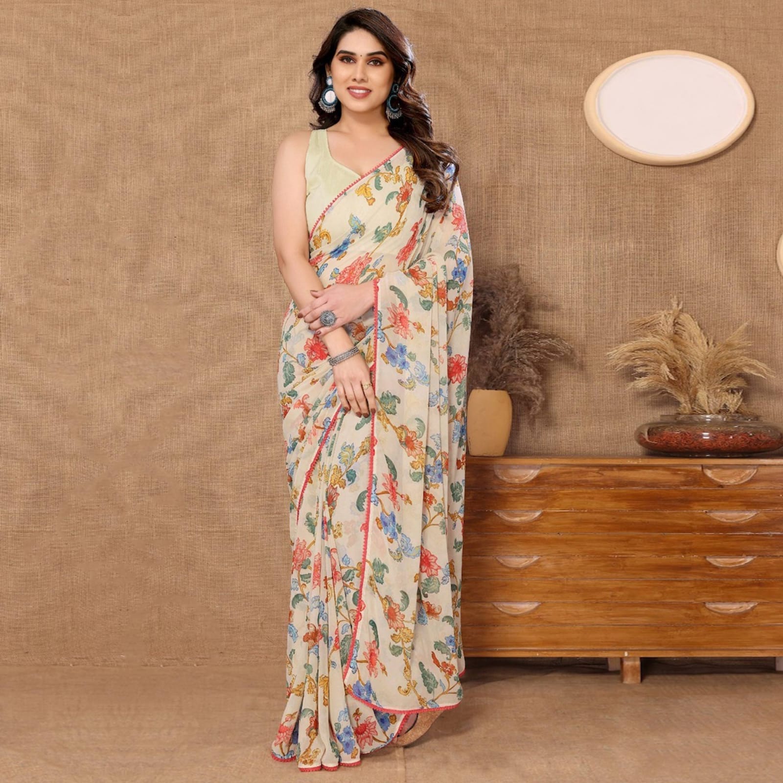 One Minute Ready To Wear Floral Glow Pure Soft Georgette Silk Saree