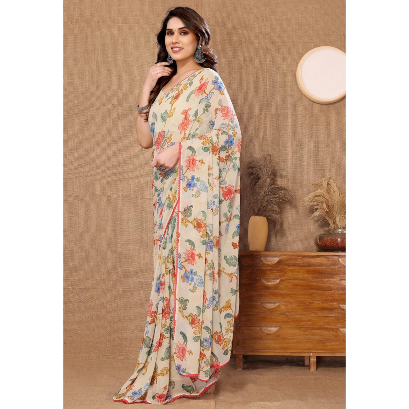 One Minute Ready To Wear Floral Glow Pure Soft Georgette Silk Saree