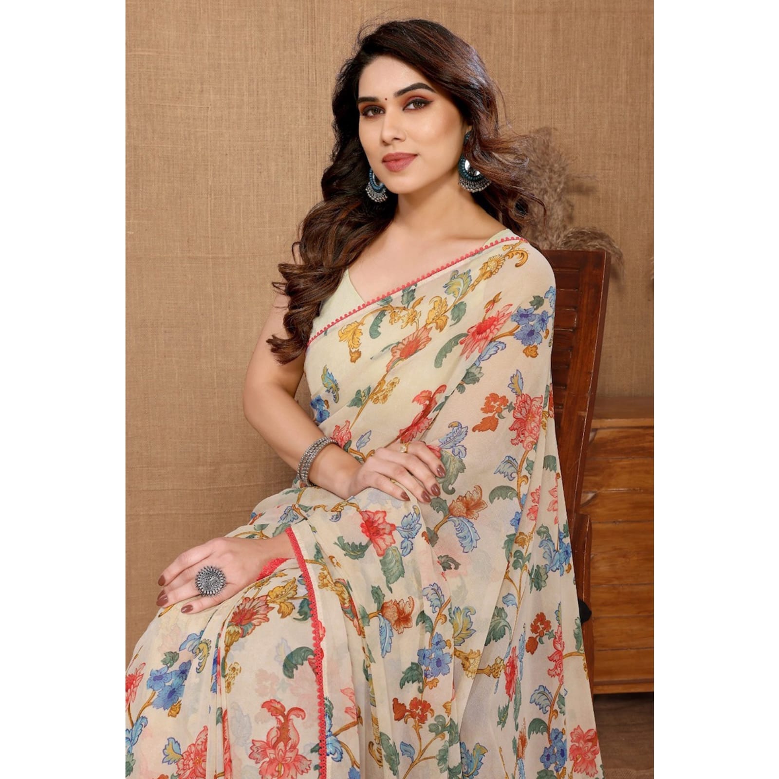 One Minute Ready To Wear Floral Glow Pure Soft Georgette Silk Saree