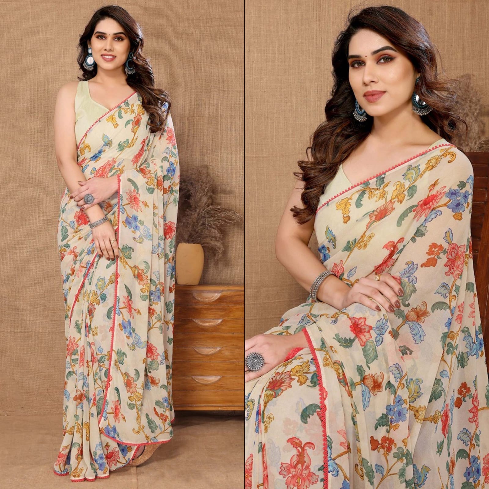 One Minute Ready To Wear Floral Glow Pure Soft Georgette Silk Saree