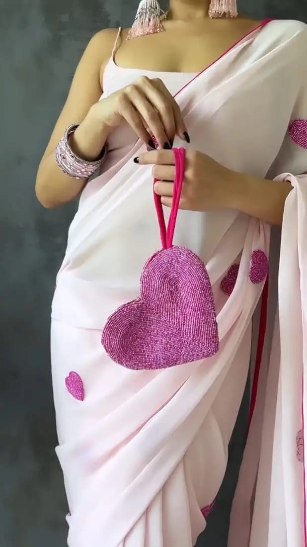 One Minute Ready To Wear Rose Heart Adorned Pure Soft Georgette Silk Saree