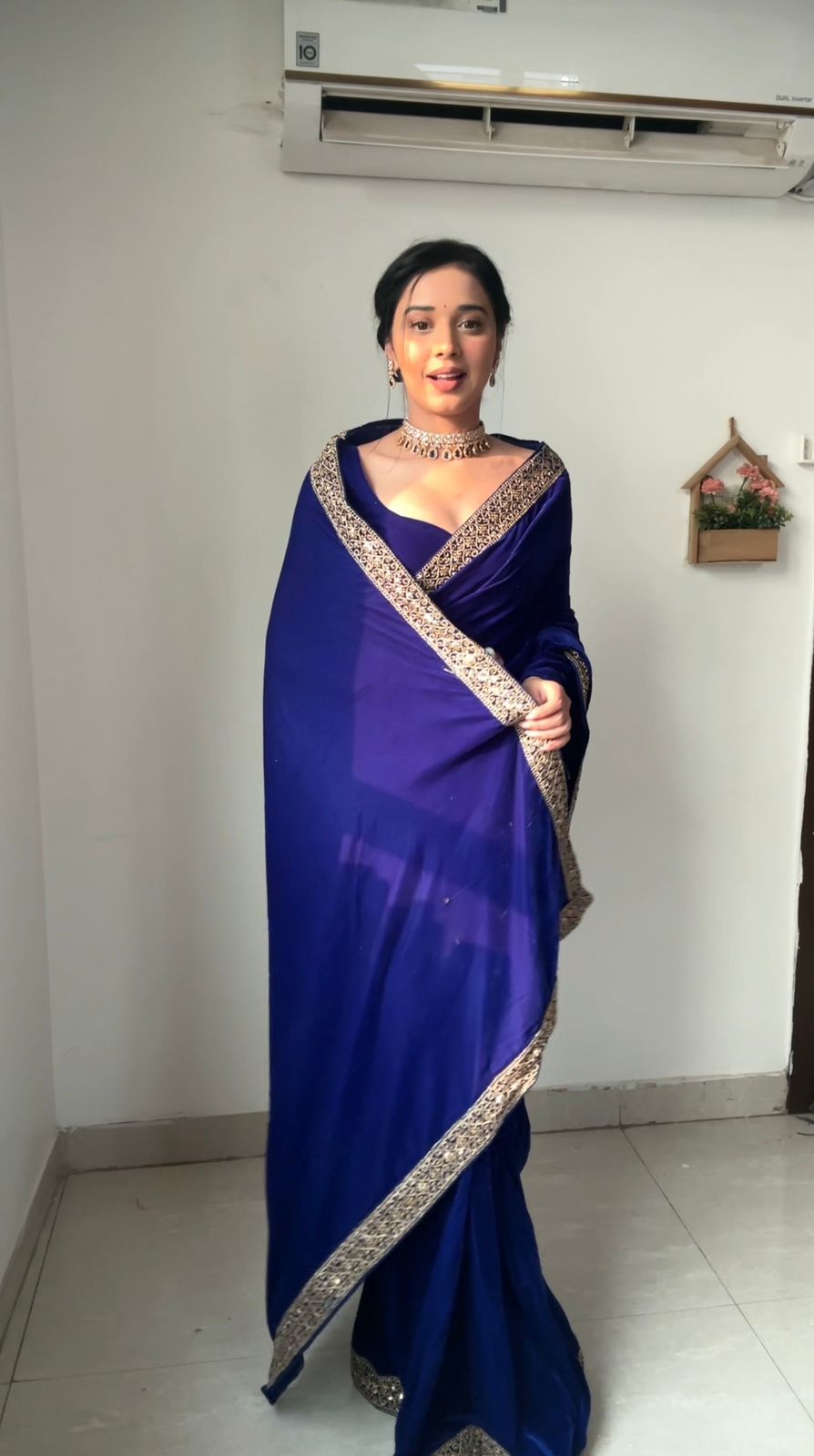 One Minute Ready To Royal Blue Elegance Pure Soft Velvet Silk Saree