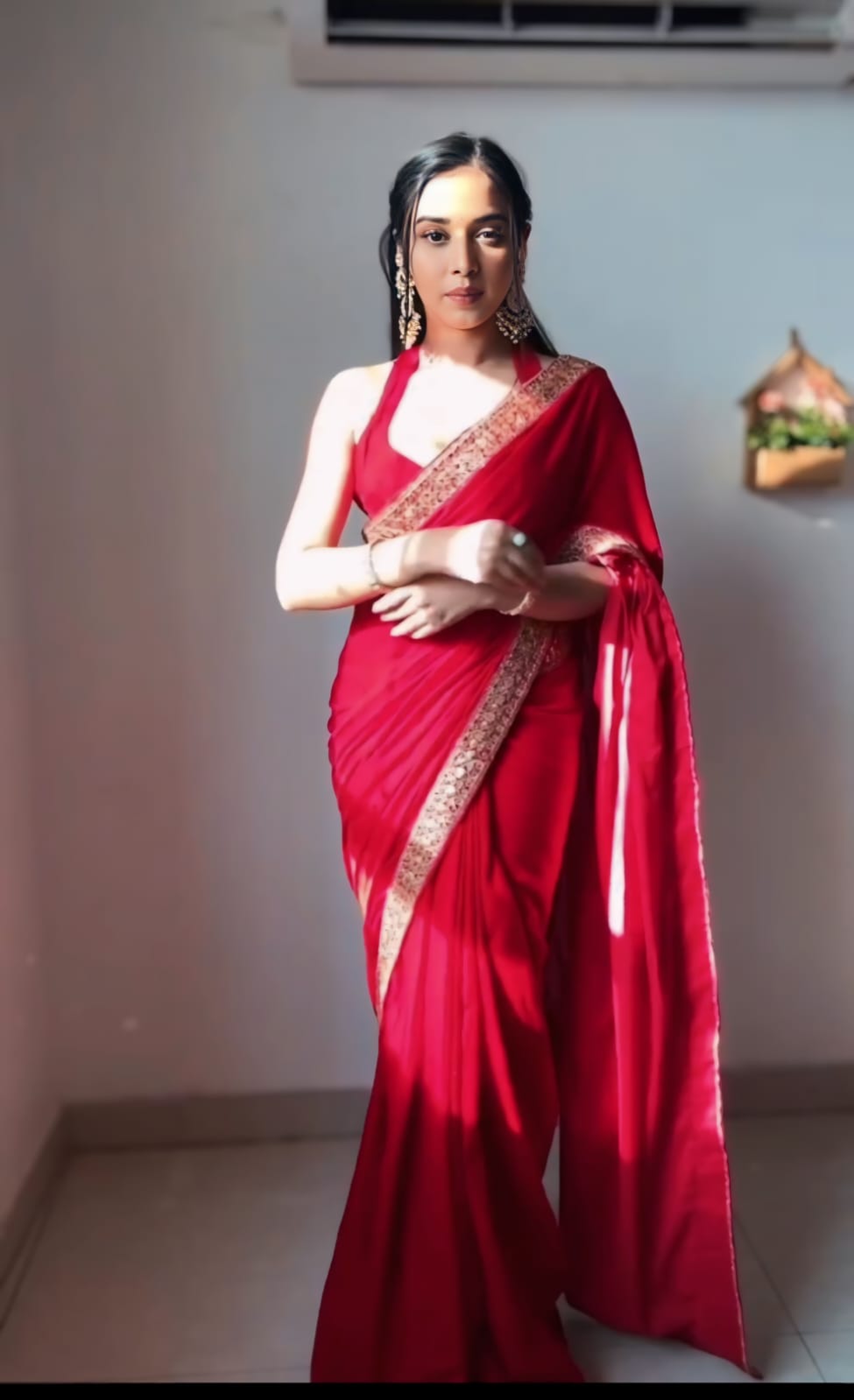 One Minute Ready To Cherry Opulence Pure Soft Velvet Silk Saree