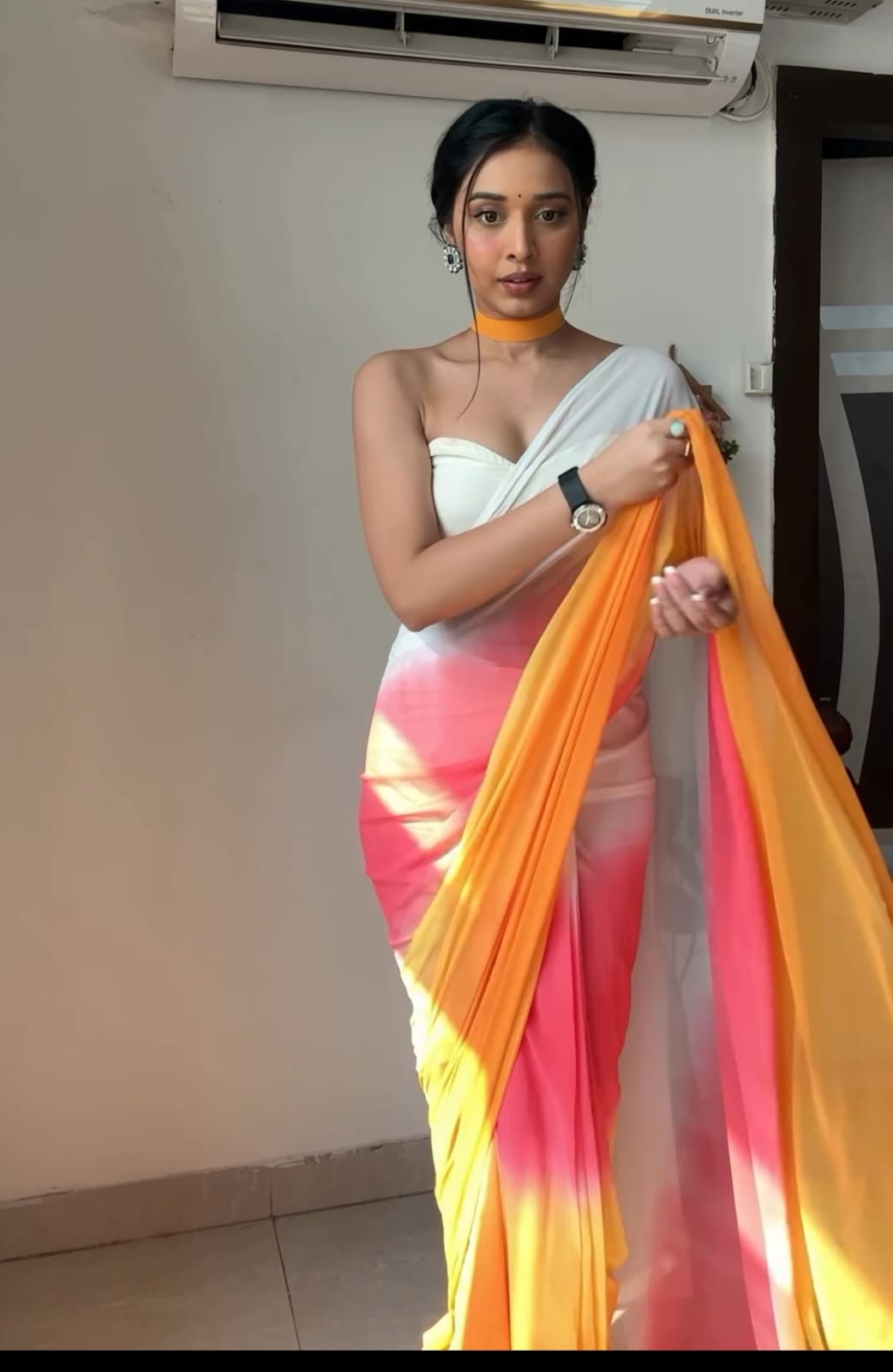 One Minute Ready To Mango Sunsine Attire Pure Soft Georgette Silk Saree