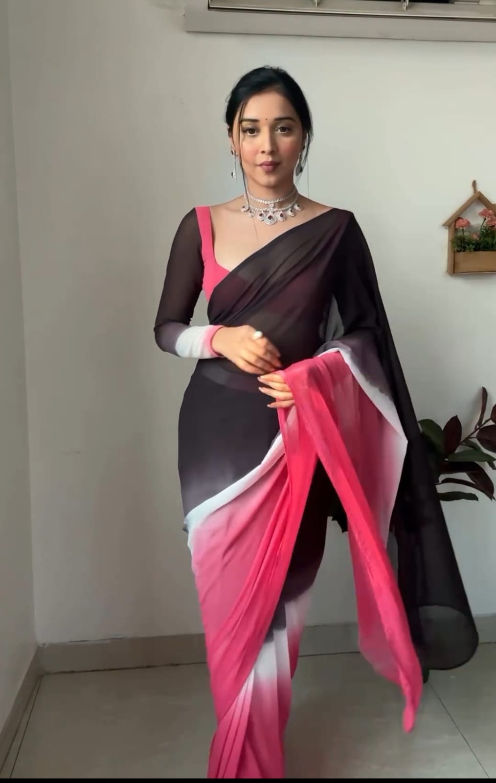 One Minute Ready To Pink Opulence Pure Soft Georgette Silk Saree