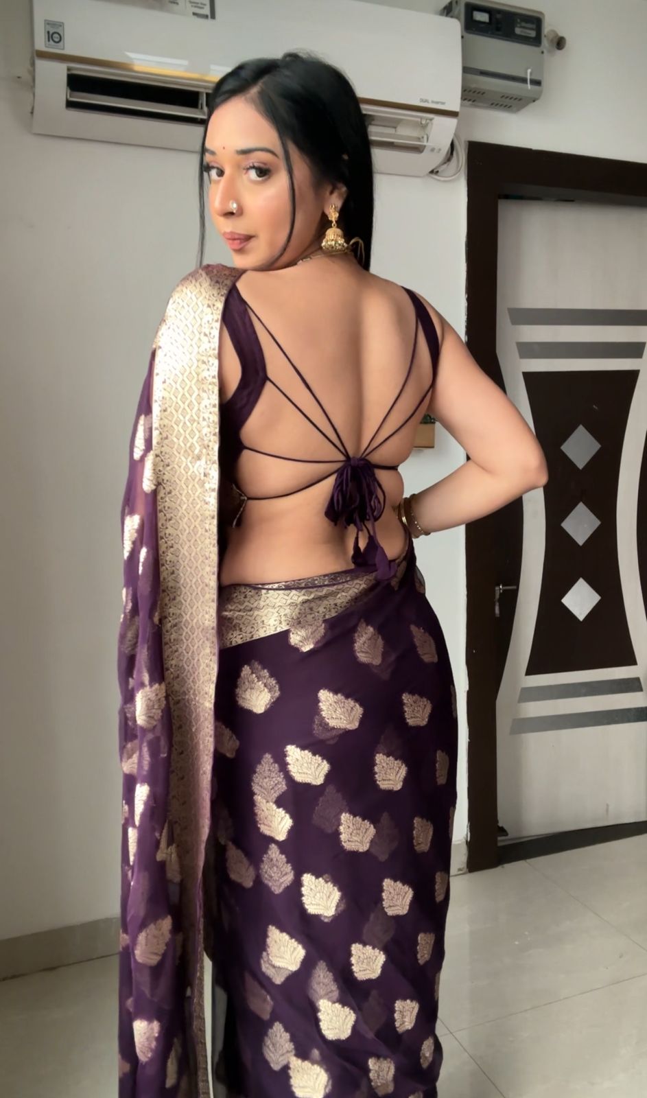 One Minute Ready To  Royal Violet&nbsp Pure Soft Georgette Silk Saree