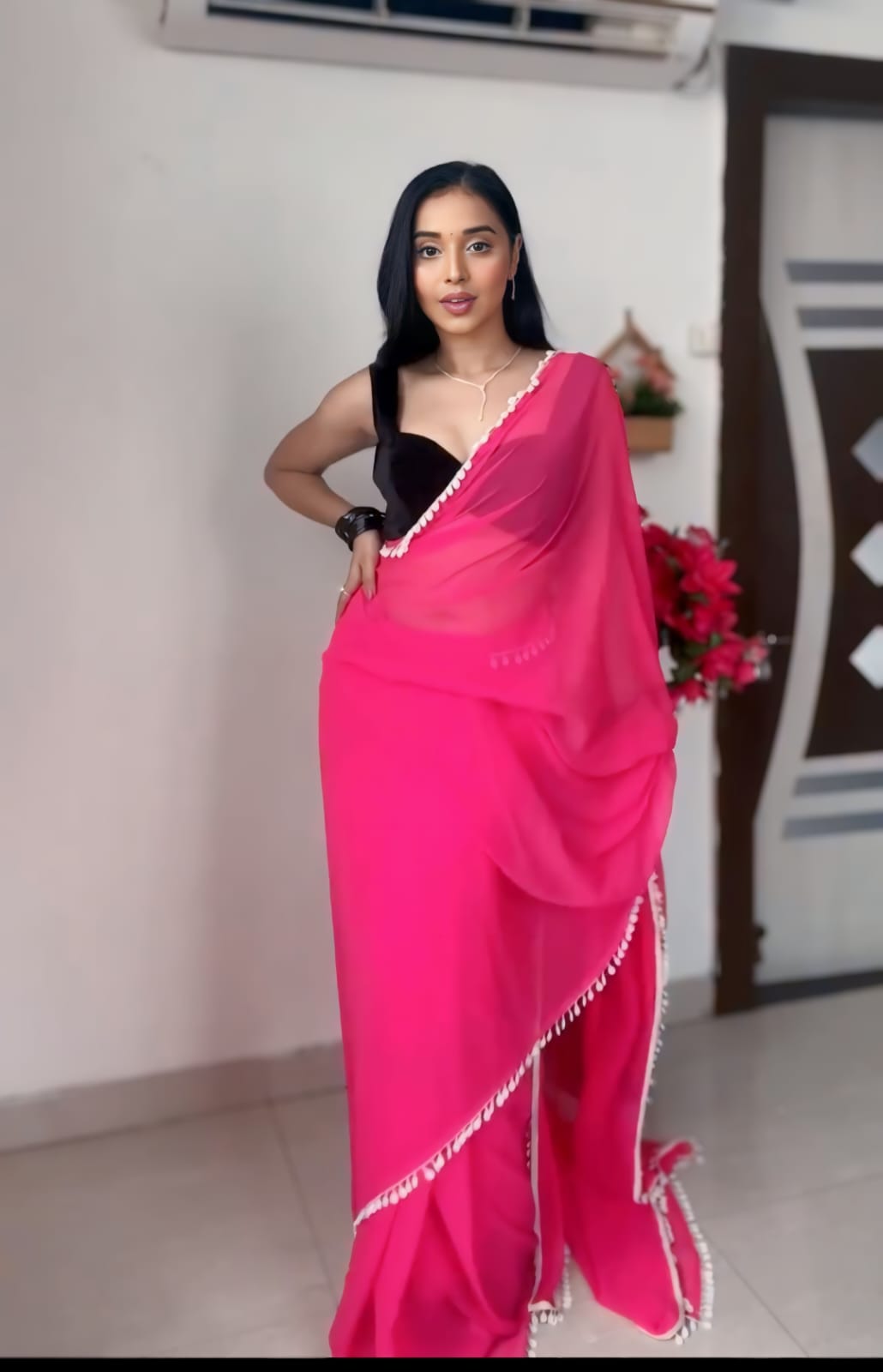 One Minute Ready To Pink Petal Ascend Attire Pure Soft Georgette Silk Saree