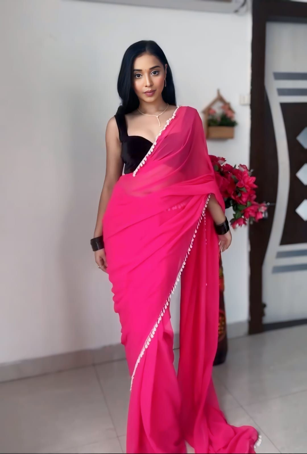 One Minute Ready To Pink Petal Ascend Attire Pure Soft Georgette Silk Saree