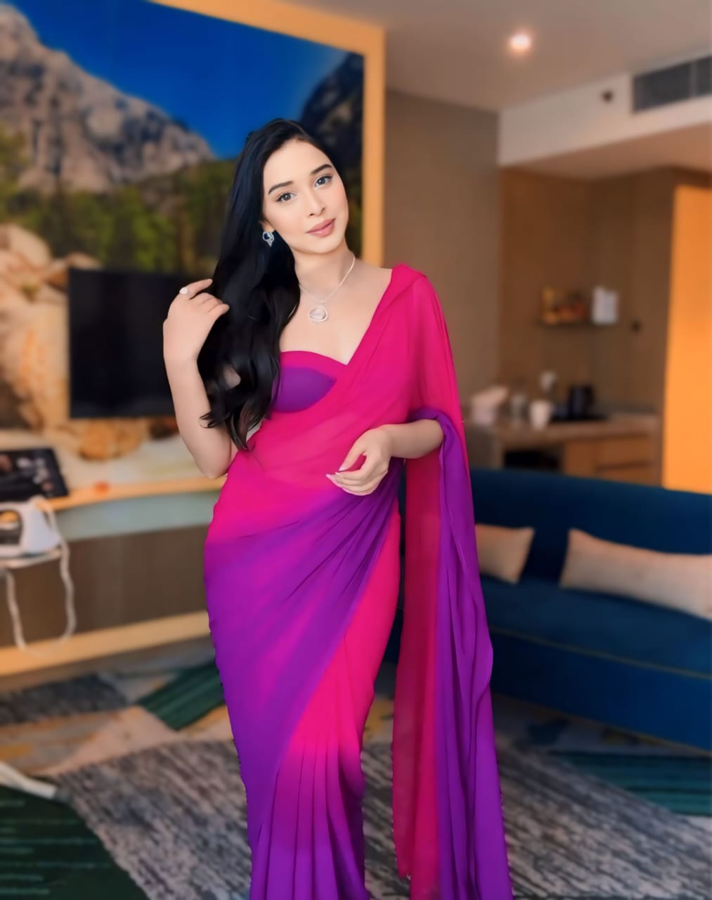 One Minute Ready To Pink Blossom Pure Soft Georgette Silk Saree