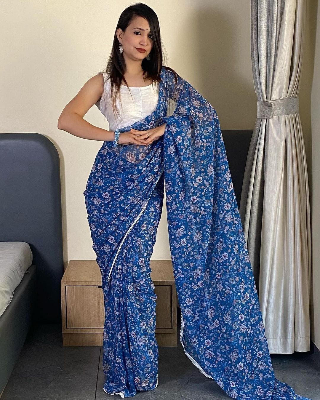 One Minute Ready To Blue Grass&nbsp Pure Soft Georgette Silk Saree