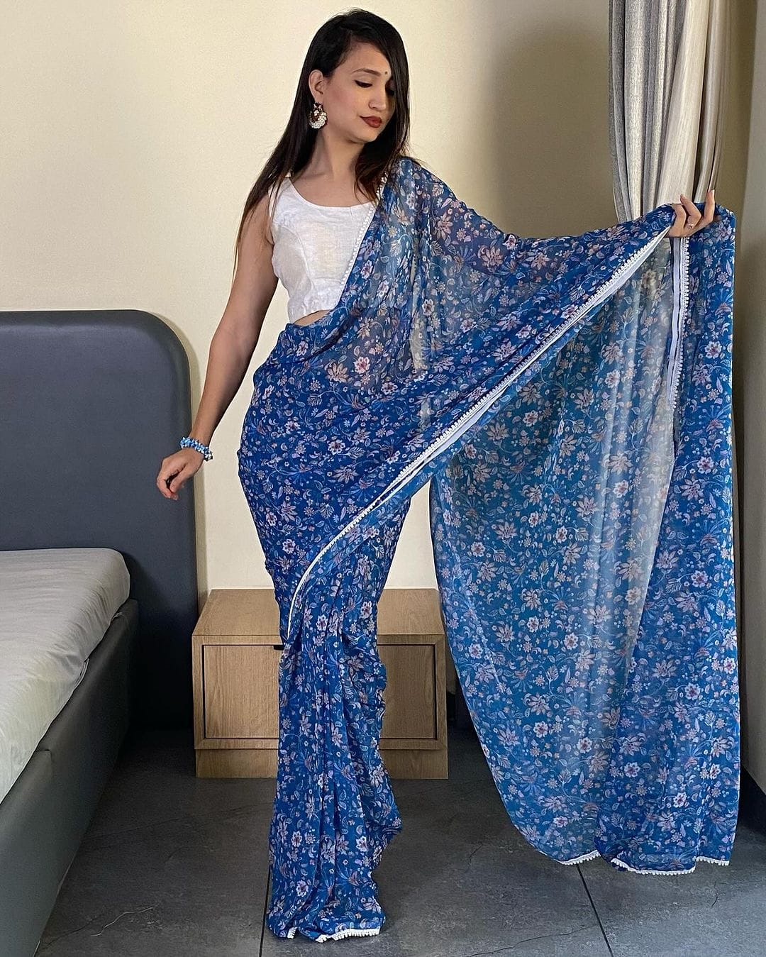 One Minute Ready To Blue Grass&nbsp Pure Soft Georgette Silk Saree