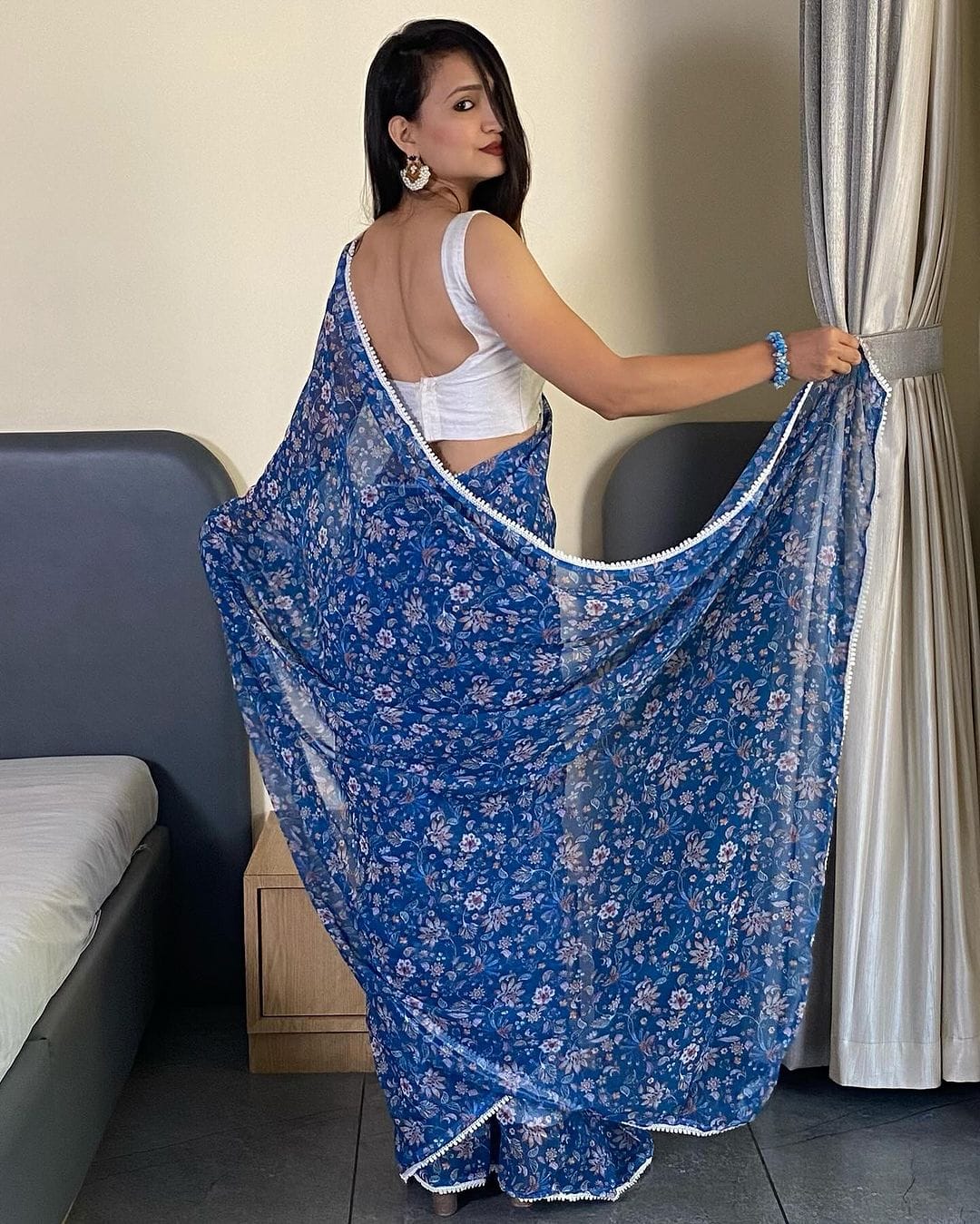 One Minute Ready To Blue Grass&nbsp Pure Soft Georgette Silk Saree