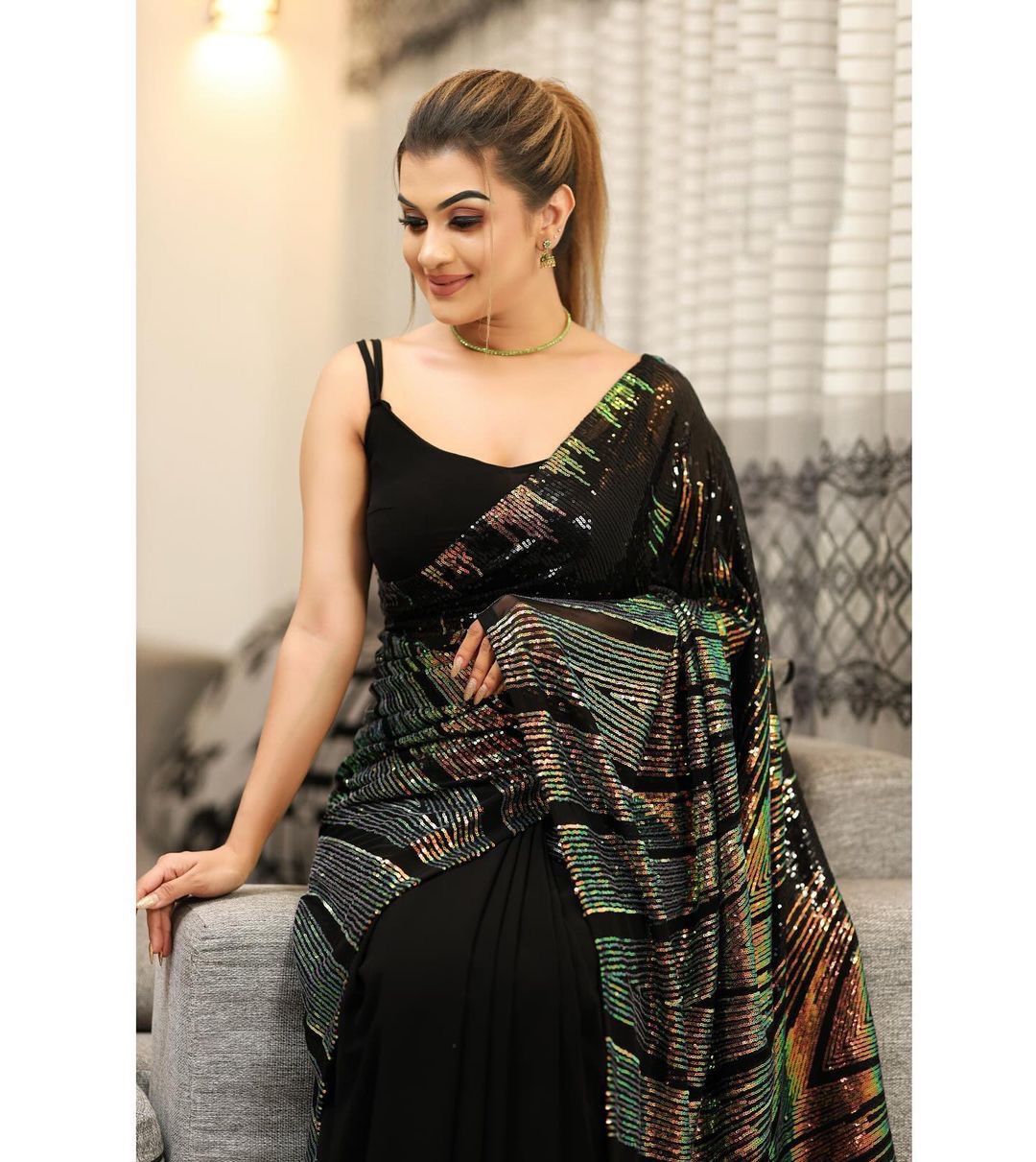 New Premium beautiful designer sequins Georgette Saree with Unstitch Blouse