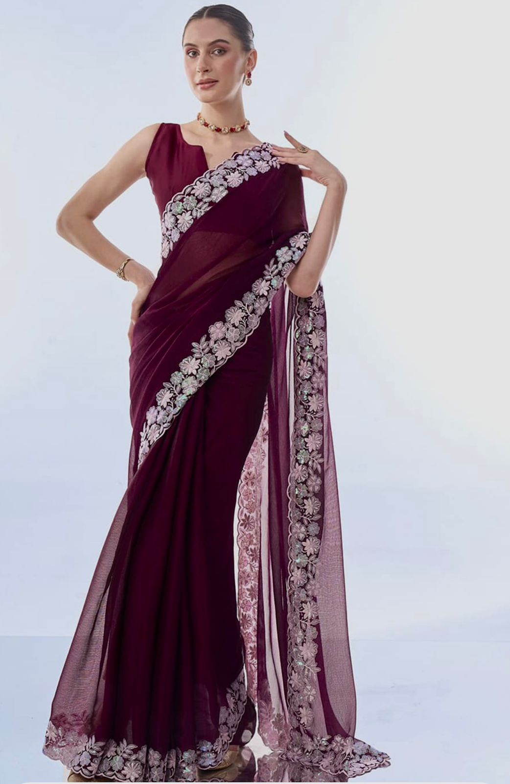 New designer sequins Soft Georgette Saree with Unstitch Blouse