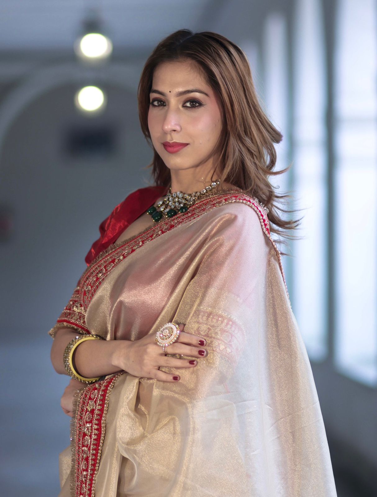 New Beautiful Beige Soft Twill Net Saree with Sequence & Dori Embroidery Work and Fancy Lace Border with Unstitched Blouse