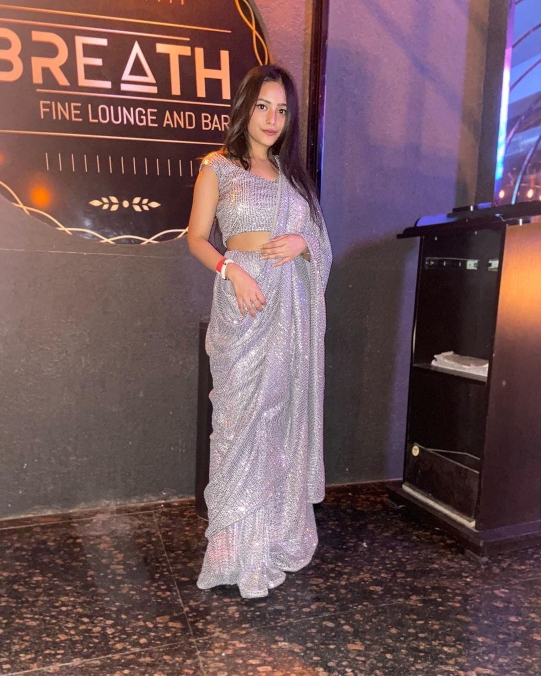 New Designer Georgette Saree With 3mm Sequence Embroidery Work In Double Run With Same Sequence Worked Unstiched Blouse Piece -  Silver