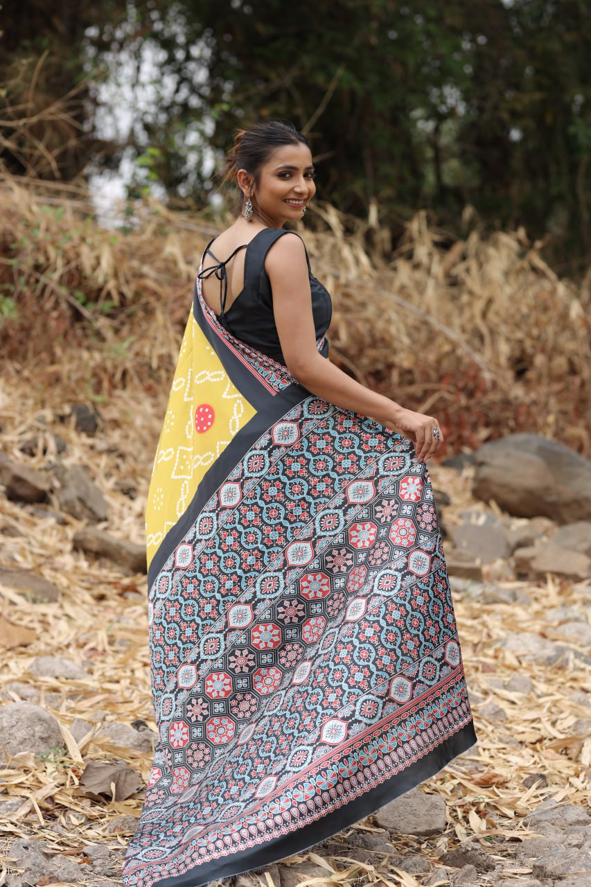 New Designer Original Japan Satin Devsena Saree With Digital Print With Digital Printed Unstiched Blouse Piece