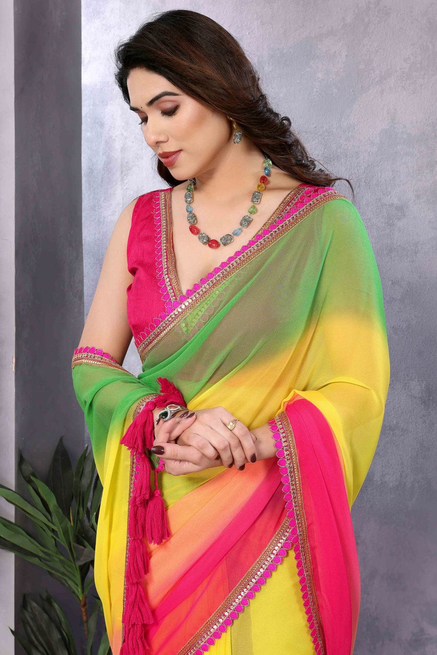 One Minute Ready To Wear Timeless Tradition Colorful Grace Saree with Unstitch Blouse