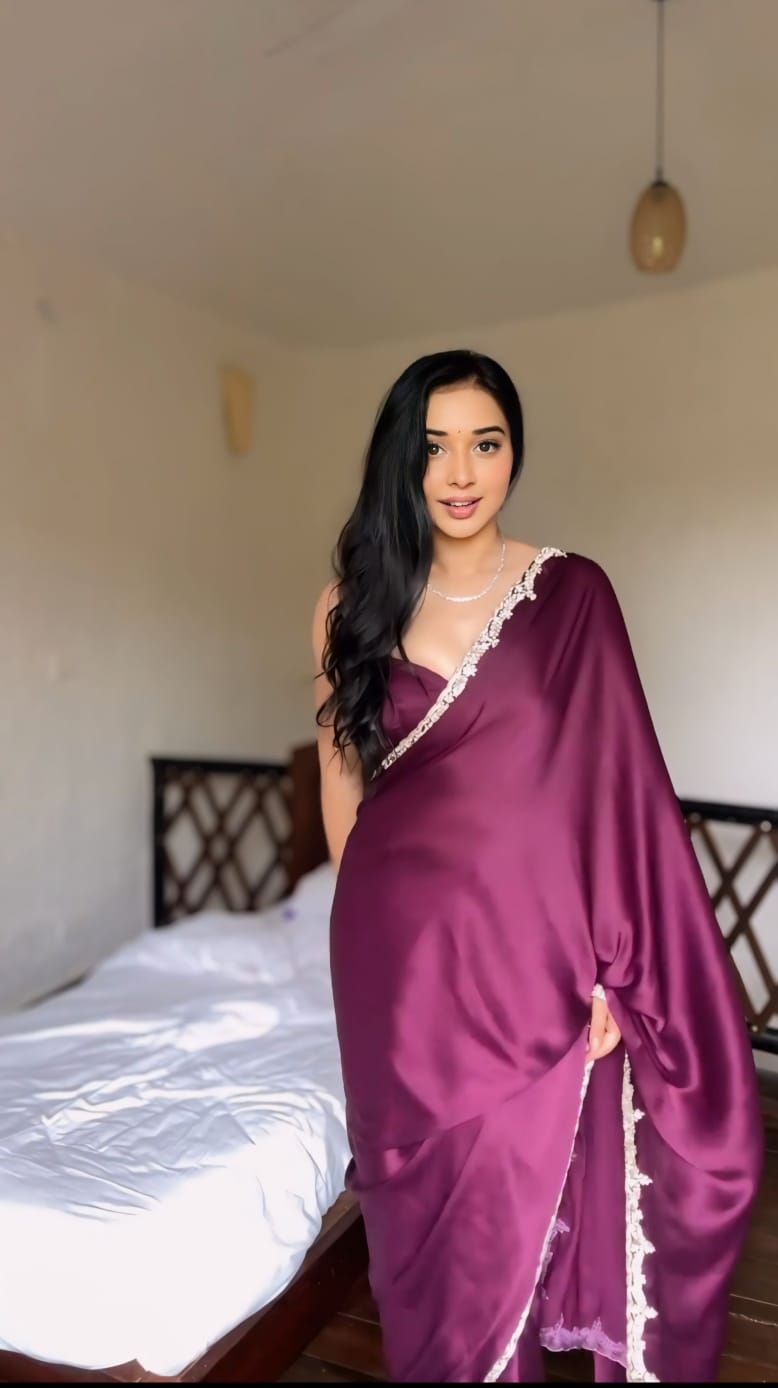 One Minute Ready To Wear Mystical Grape Enchanted Purple Saree with Stitch Blouse