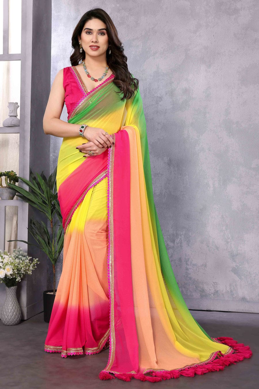 One Minute Ready To Wear Timeless Tradition Colorful Grace Saree with Unstitch Blouse