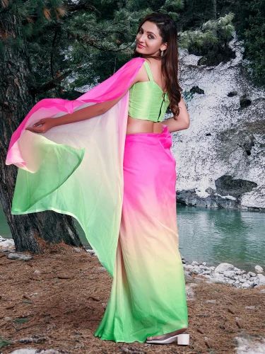 Fancy Alia Bhatt Fam Gorgeous Green Candy Georgette Saree Divashree