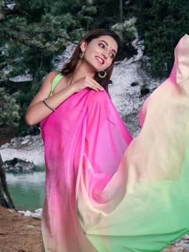 Fancy Alia Bhatt Fam Gorgeous Green Candy Georgette Saree Divashree