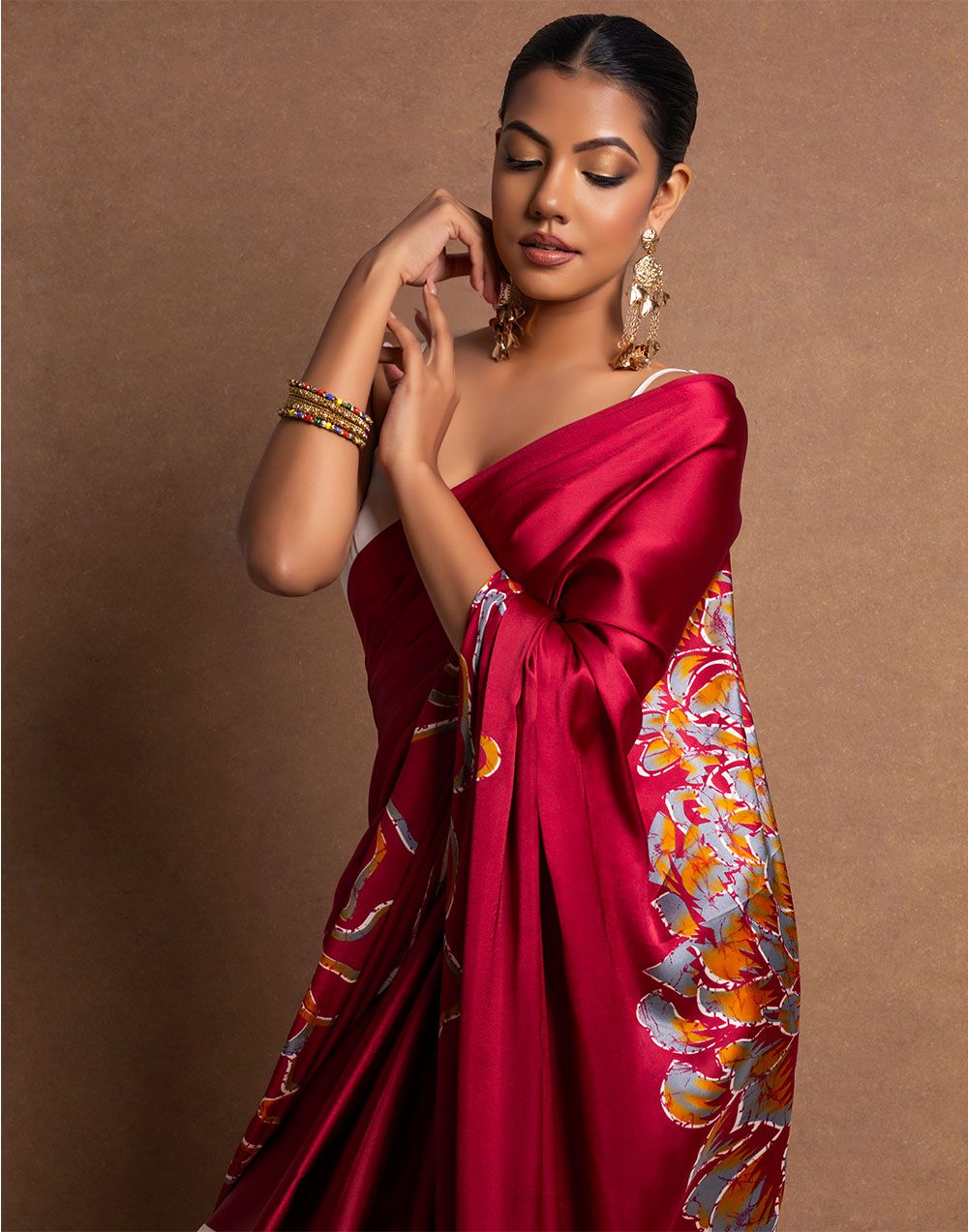 New Designer Original Japan Satin Devsena Saree With  Digital Print With Digital Printed Unstiched Blouse Piece