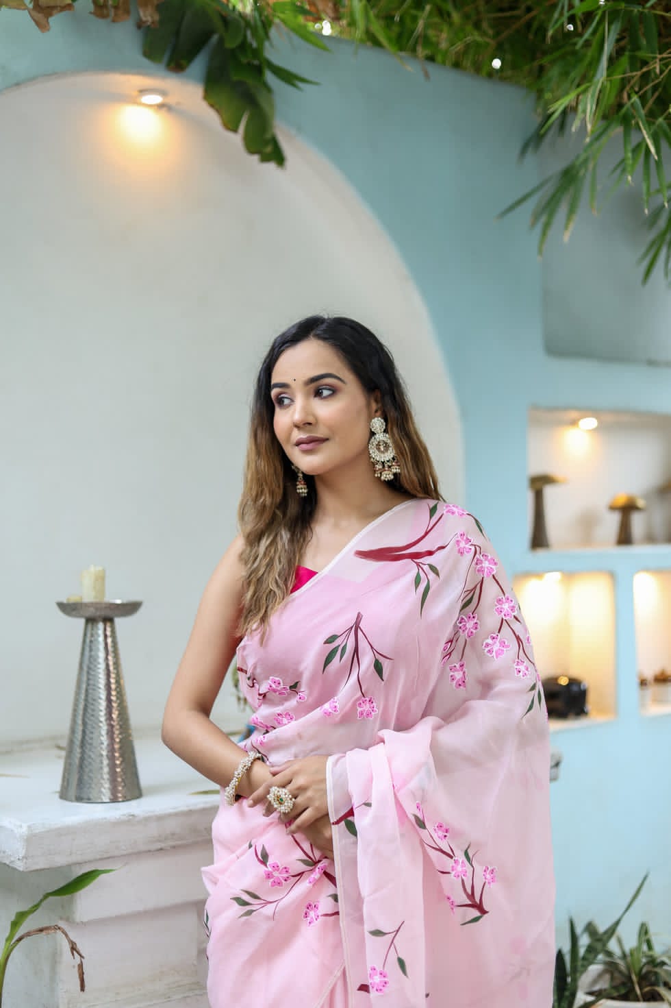 New One Minute Ready To Wear Pink Colour Pure Soft Georgette Multi Colour Flowered Design Saree With Pink Unstitched Blouse