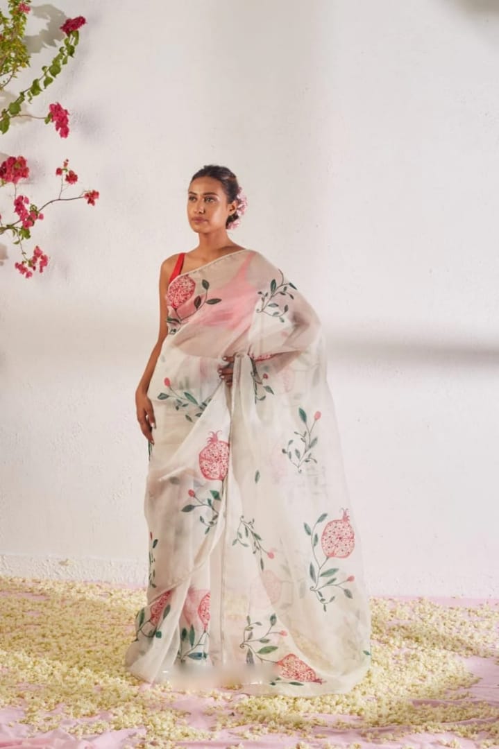New One Minute Ready To Wear Soft Organza Silk Saree with Beautiful Hand Worked Moti  And Val Work With Same Handworked Stiched Blouse