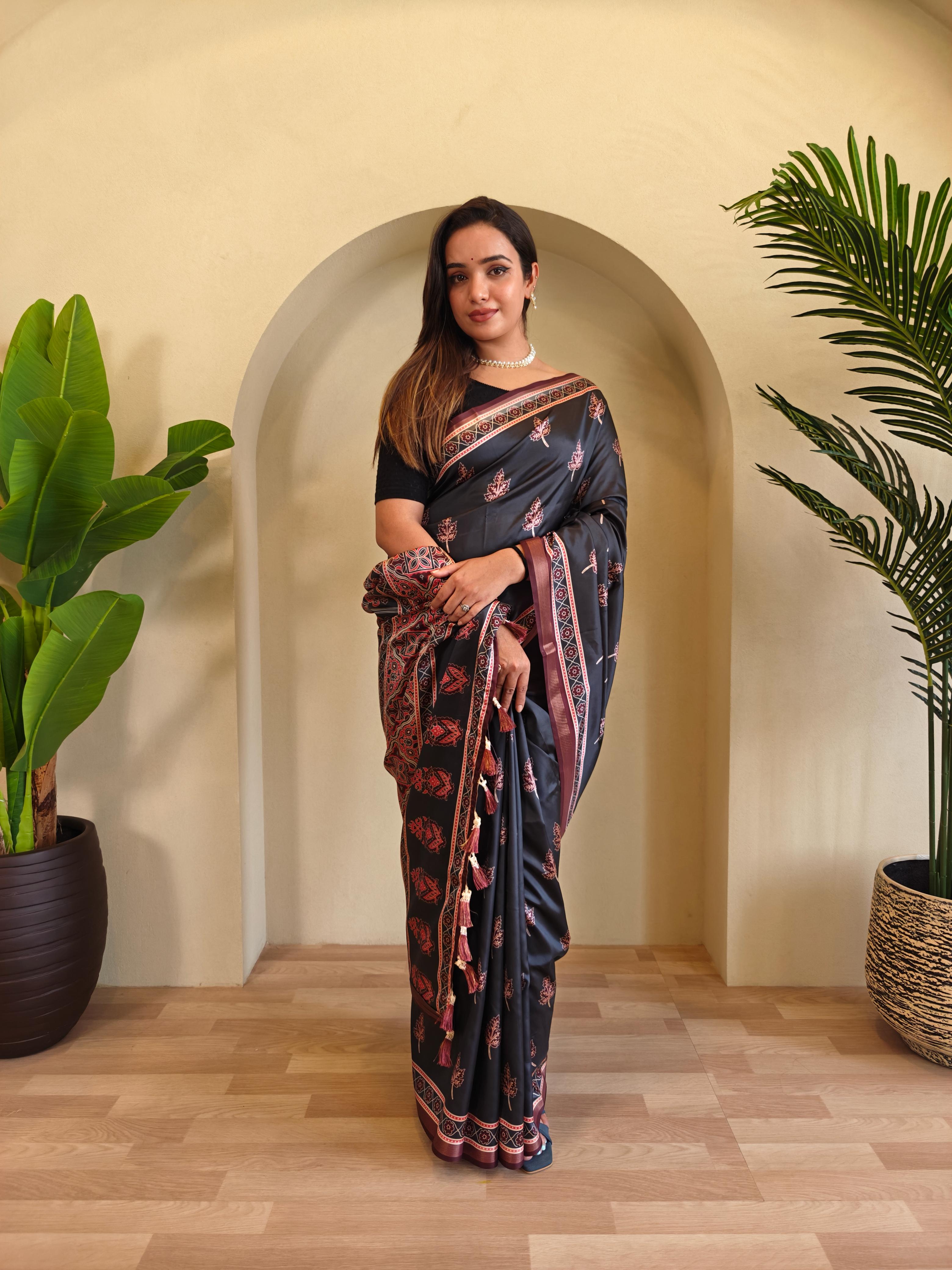 New Designer Pure Dola Viscose Black Saree With Premium Viscose Zari Patta With Unstiched Blouse Piece