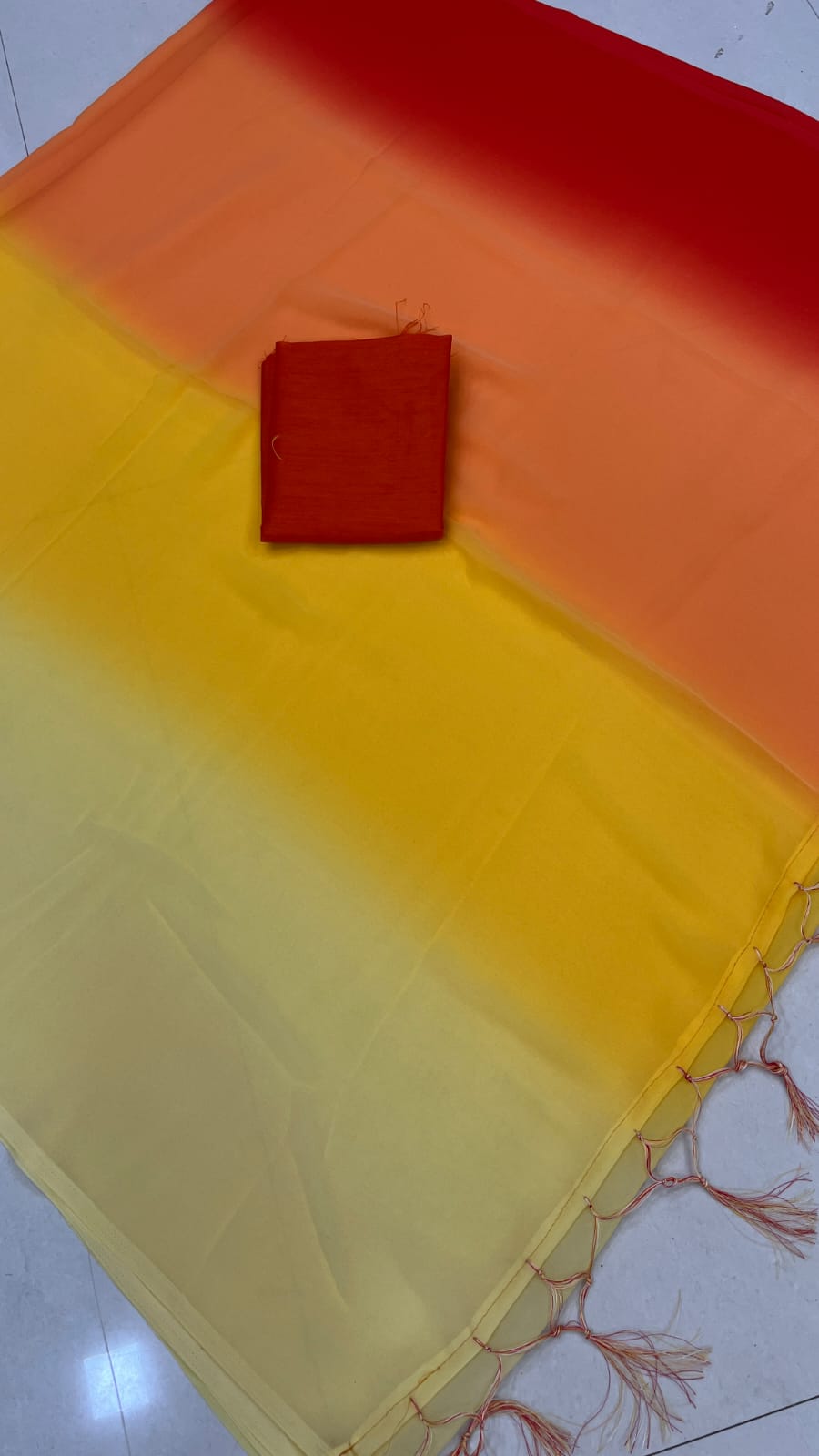 New Beautiful Yellow and Orange Ombre Georgette delicate  Saree with unstitch Blouse