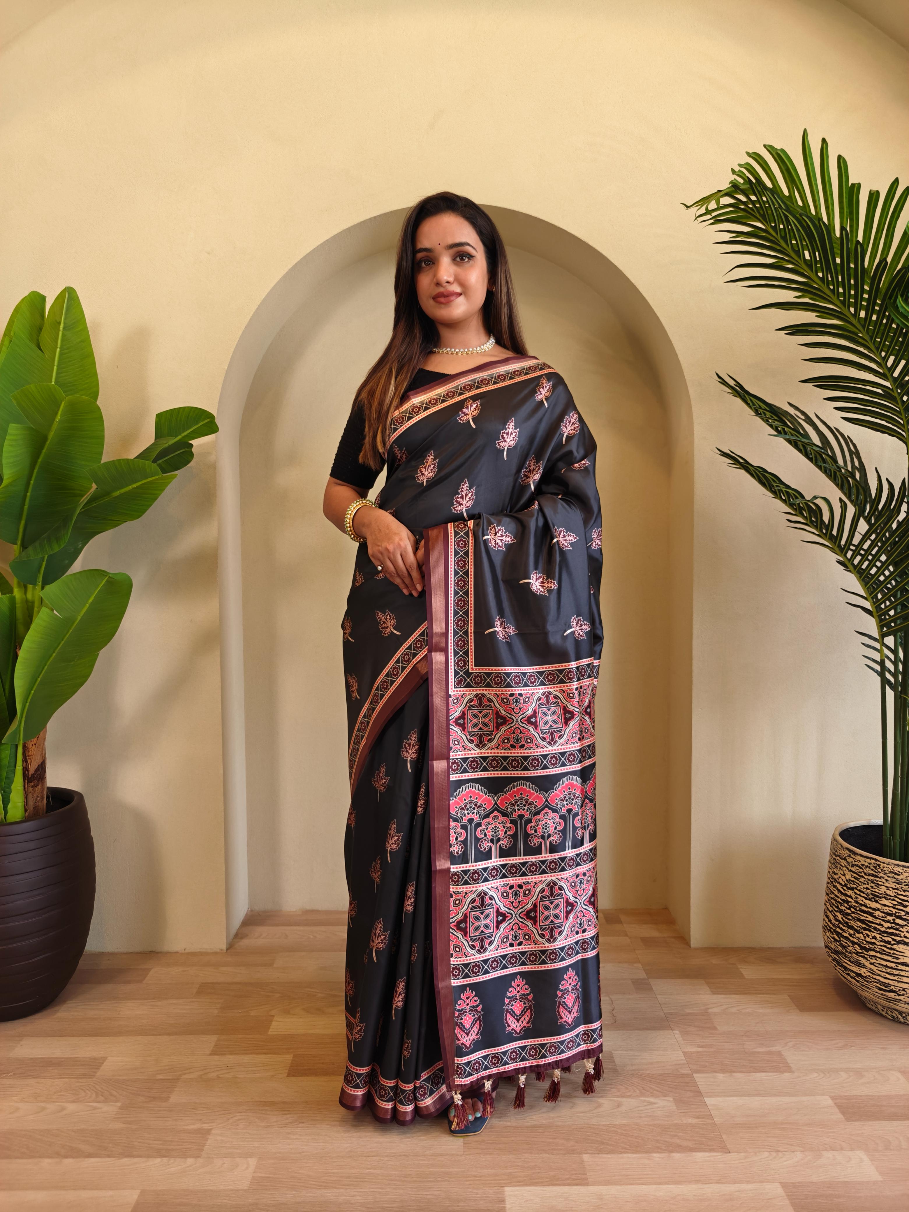 New Designer Pure Dola Viscose Black Saree With Premium Viscose Zari Patta With Unstiched Blouse Piece