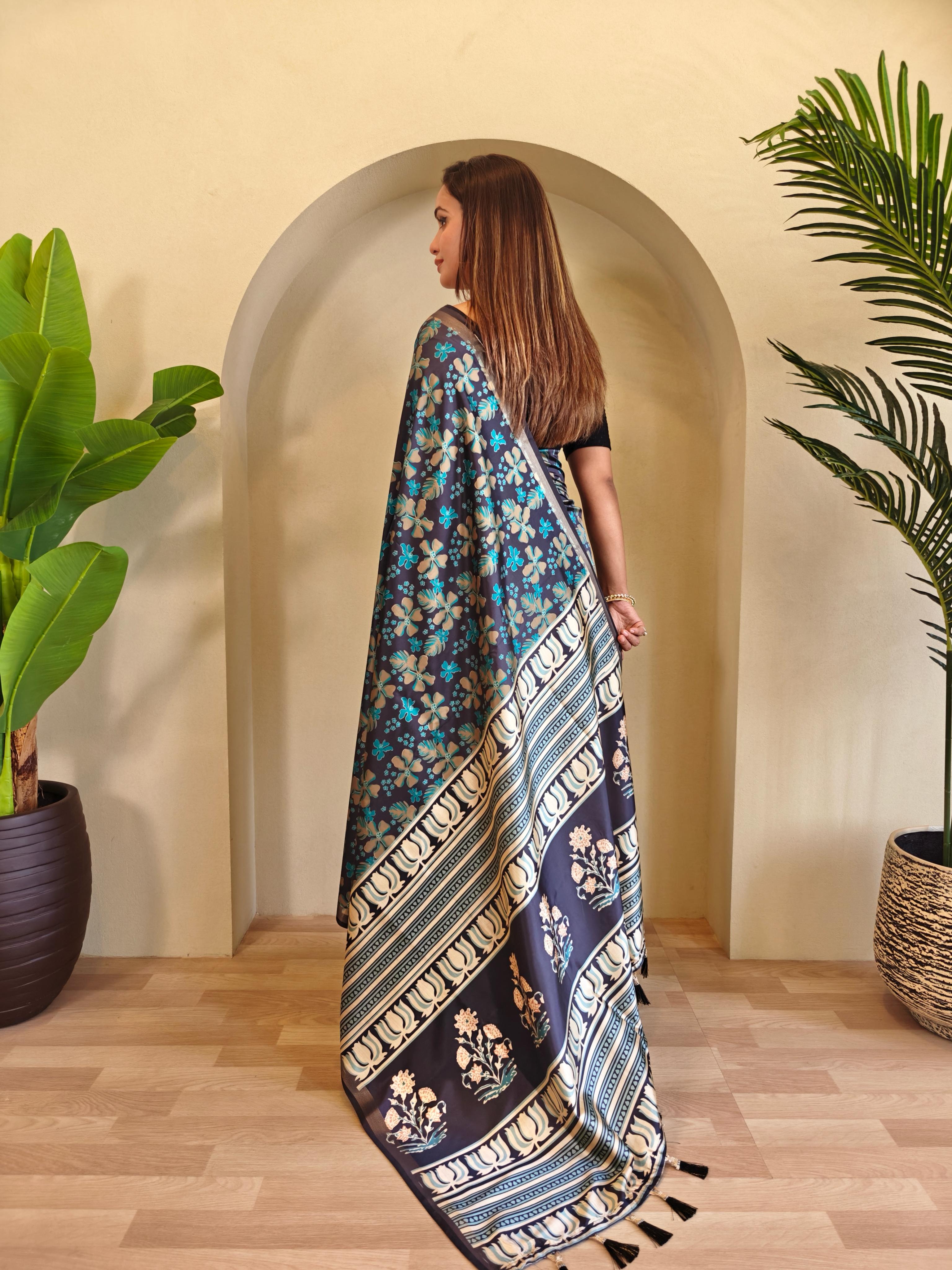 New Designer Pure Dola Viscose Deep Blue Saree With Premium Viscose Zari Patta With Unstiched Blouse Piece