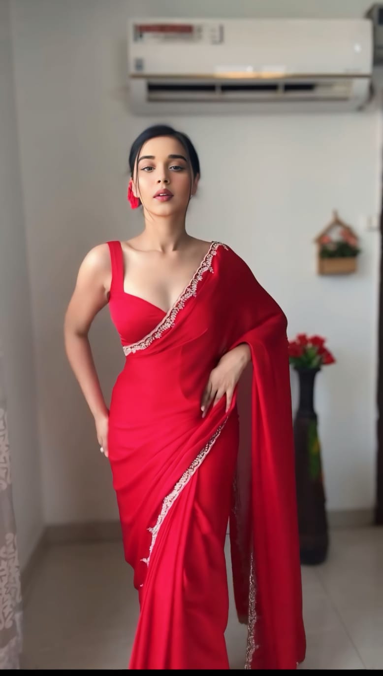 One Minute Ready To Wear Blazing Beauty The Art of the Red Saree with Stitch Blouse