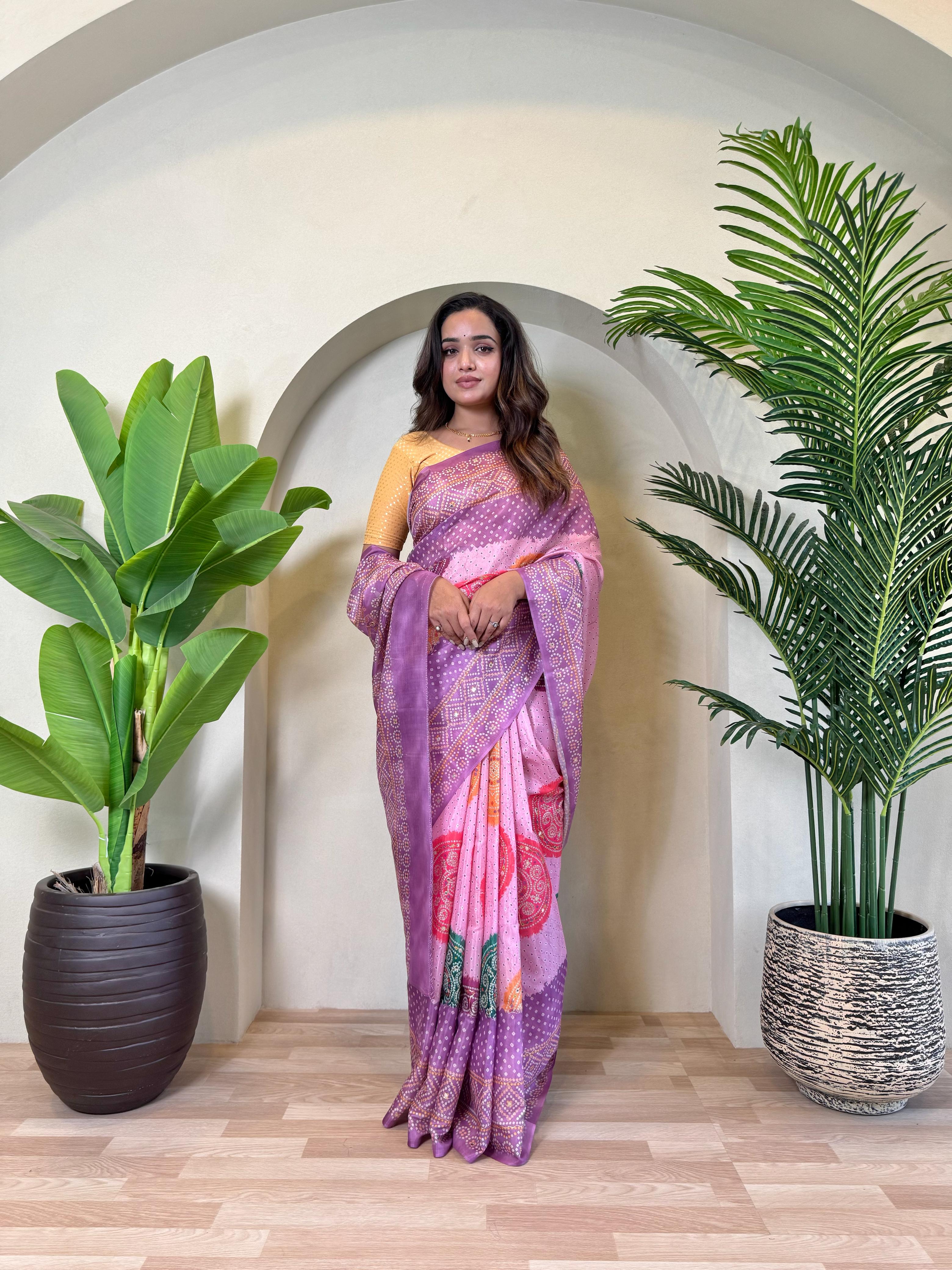 New Designer Tissue Silk Weaving Dual Purple Shade Saree With Contras Printed Embroidery Work Unstiched Blouse Piece
