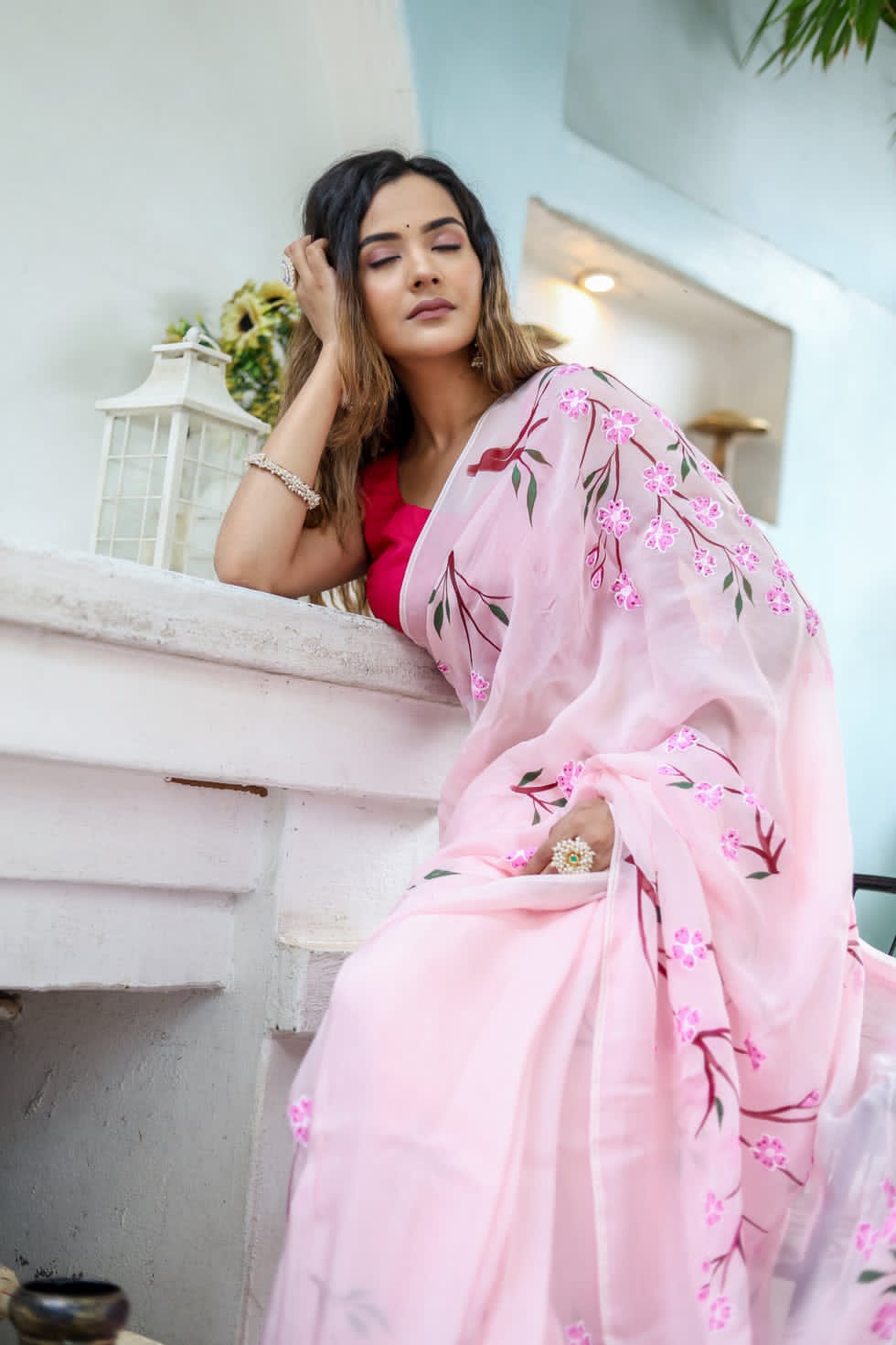 New One Minute Ready To Wear Pink Colour Pure Soft Georgette Multi Colour Flowered Design Saree With Pink Unstitched Blouse