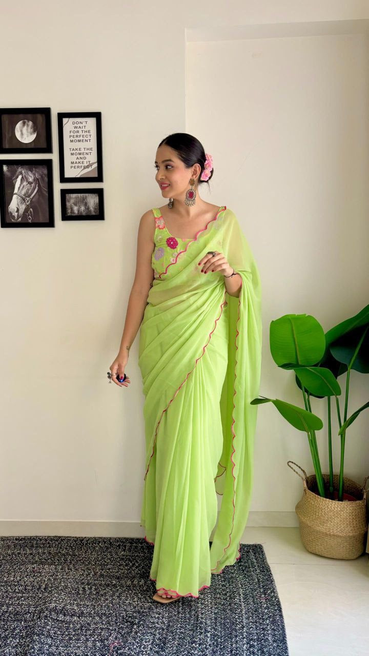 One Minute Ready To Wear Nature's Embrace Elegance Pure Soft Georgette Silk Saree