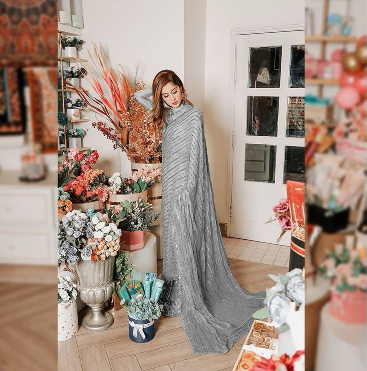 New Designer Soft Georgette Sequins Saree With Mono Banglori Blouse Piece