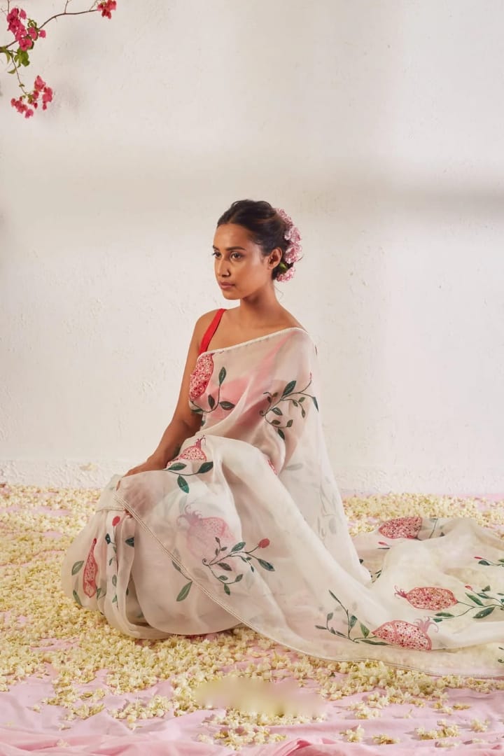 New One Minute Ready To Wear Soft Organza Silk Saree with Beautiful Hand Worked Moti  And Val Work With Same Handworked Stiched Blouse