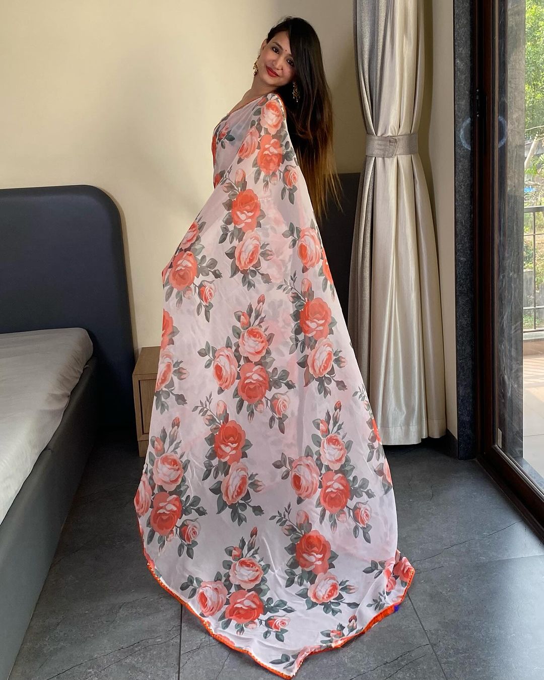 One Minute Ready To GardenBloom Pure Soft Georgette Silk Saree