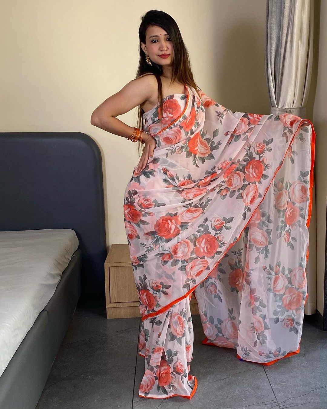 One Minute Ready To GardenBloom Pure Soft Georgette Silk Saree