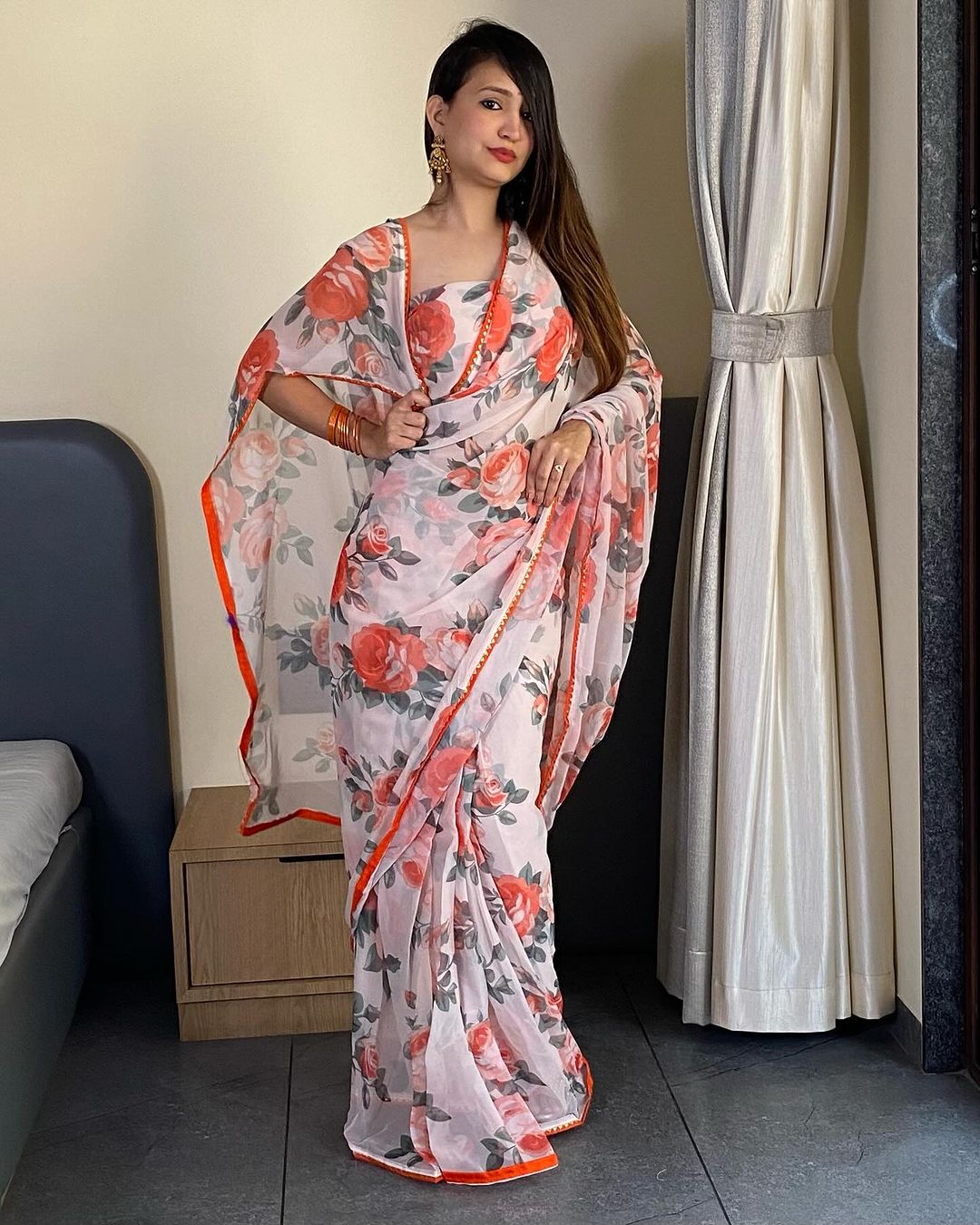 One Minute Ready To GardenBloom Pure Soft Georgette Silk Saree