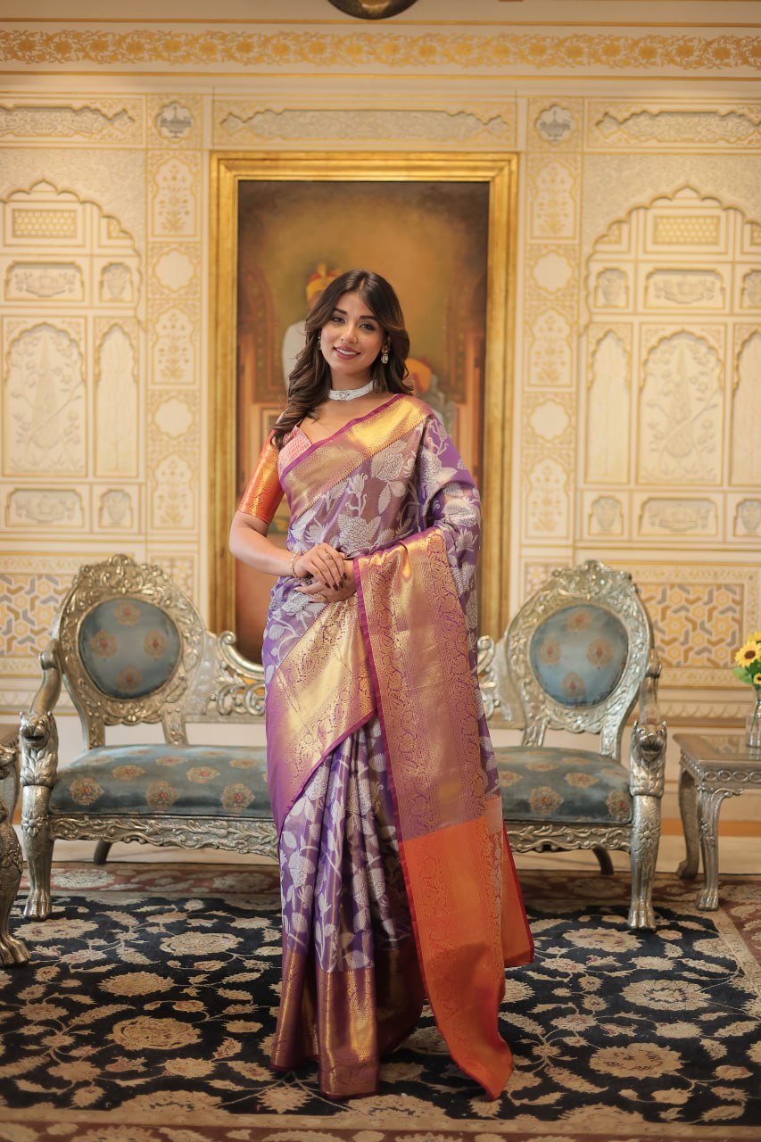 PREMIUM DESIGNER ZARI WEAVING KANJIVARAM SILK SAREE - LAVENDER