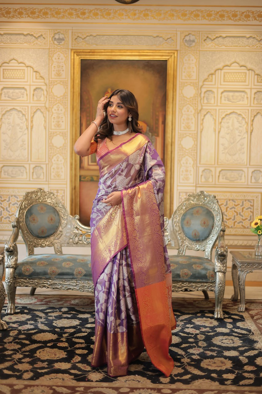 PREMIUM DESIGNER ZARI WEAVING KANJIVARAM SILK SAREE - LAVENDER