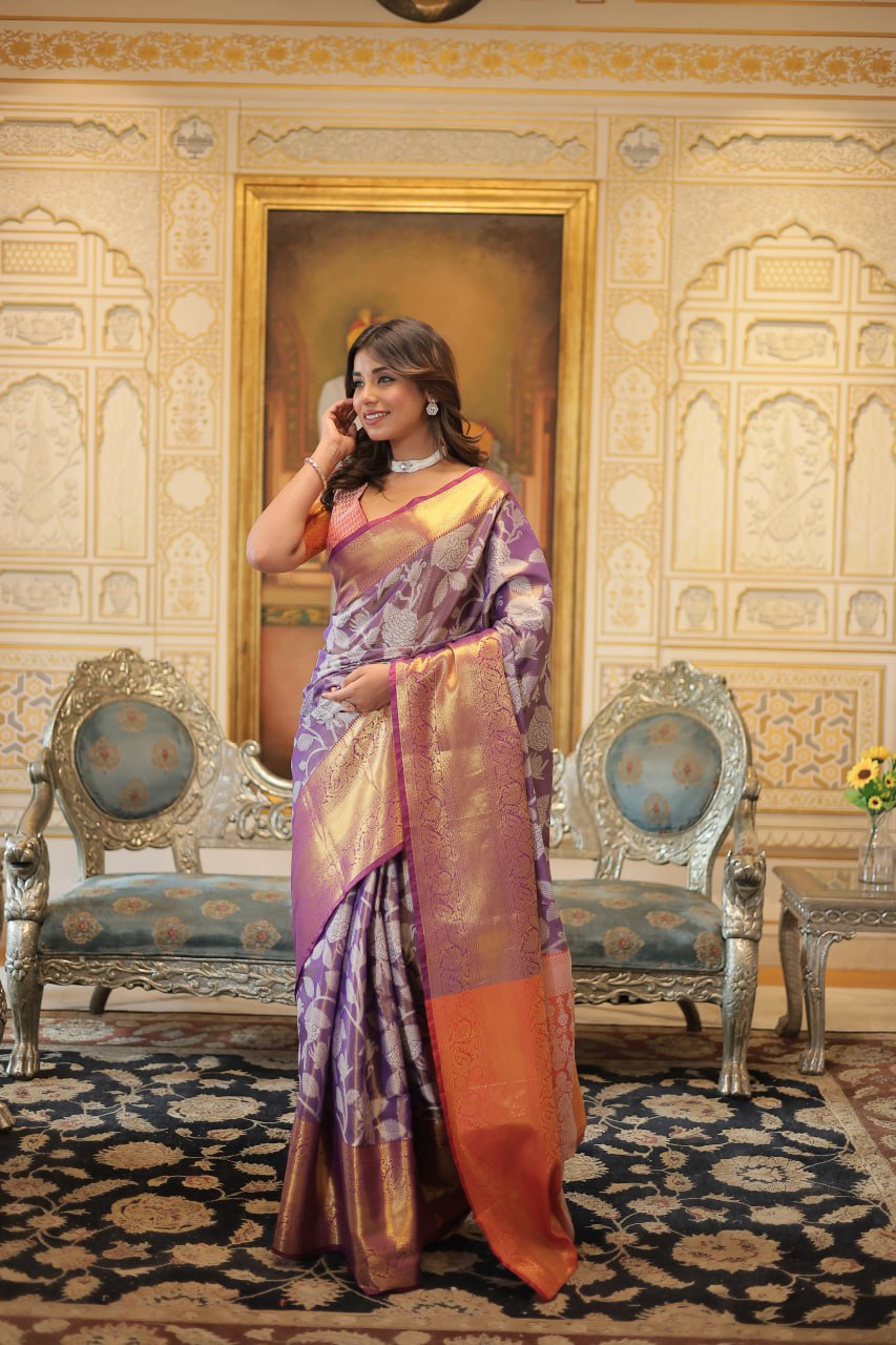 PREMIUM DESIGNER ZARI WEAVING KANJIVARAM SILK SAREE - LAVENDER